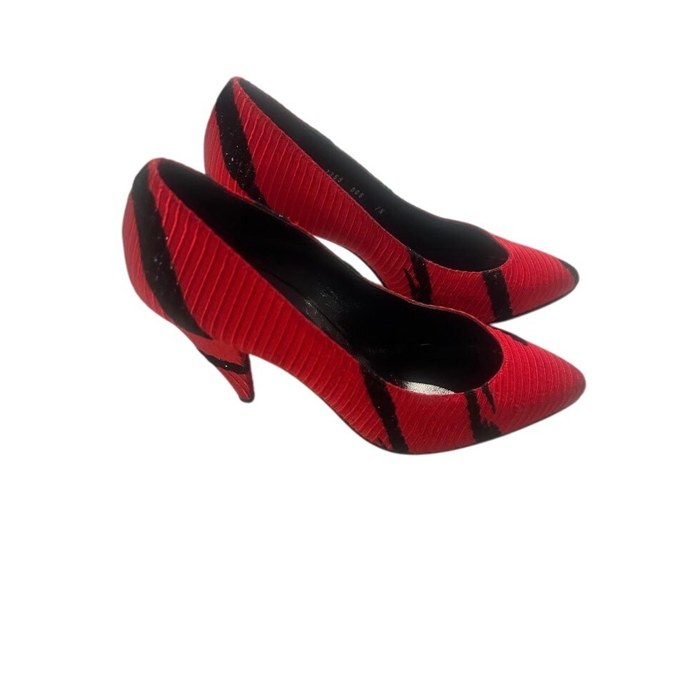 CASADEI Red Black Striped‎ Stiletto Heel Pumps Shoes Women's Size 7.5
